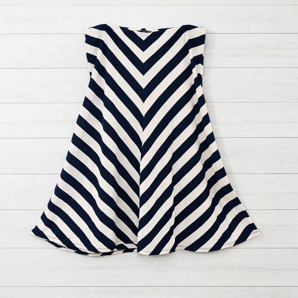 🪻 Navy Blue and White Striped Cotton Midi Skirt - size M/L